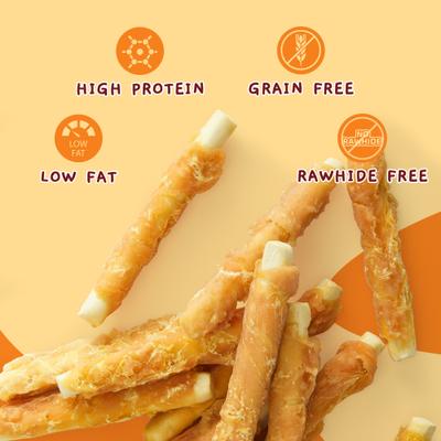 Galletas envueltas en pollo, premios sin cuero crudo para perros, bolsa de 10.6 oz