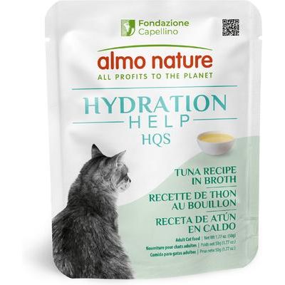 Aderezo para alimento húmedo para gatos Hydration Help HQS con receta de atún en caldo, bolsa de 50 g, caja de 12