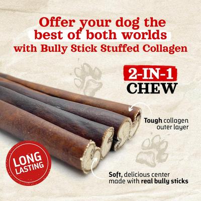 4 to 5-inch Stuffed Collagen Real Bully Stick Dog Chew Treats, 10 count