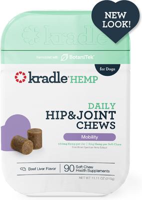 Broad Spectrum Hemp Extract Beef Liver Flavor Hip & Joint Chews Supplement for Dogs, 90 count, bundle of 2