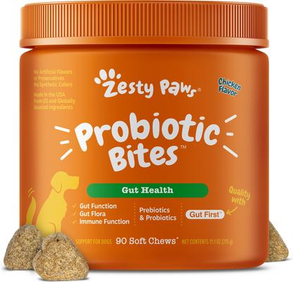 Probiotic Bites Chicken Flavored Soft Chews Gut Flora & Digestive Supplement for Dogs, 90 count