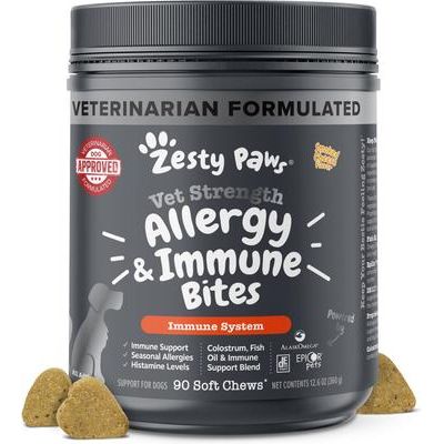 Vet Strength Allergy & Immune Bites, Aceite de Pescado masticable para perros, 90 unidades