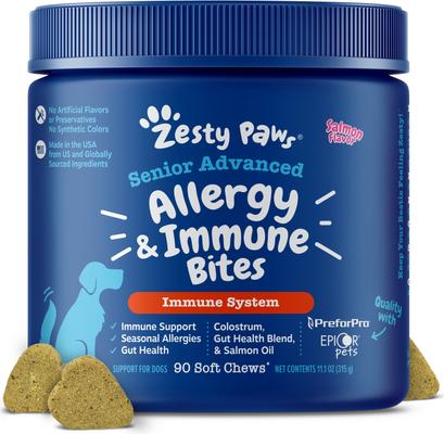 Advanced Allergy & Immune Bites Salmon Flavored Soft Chews Allergies, Immune, & Skin Support Supplement for Senior Dogs, 180 count