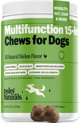 Multivitamínico 15 en 1 con sabor a pollo para perros, envase de 12.7 oz, 120 comprimidos