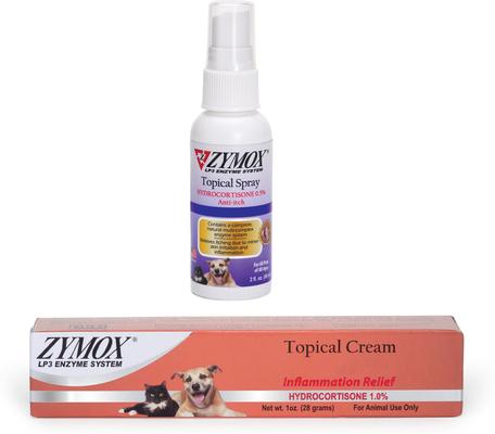 Bundle: Zymox Topical Cream Inflammation Relief Hydrocortisone 1.0% for Dogs & Cats + Enzymatic Topical Spray with Hydrocortisone 0.5%, 2-fl oz bottle