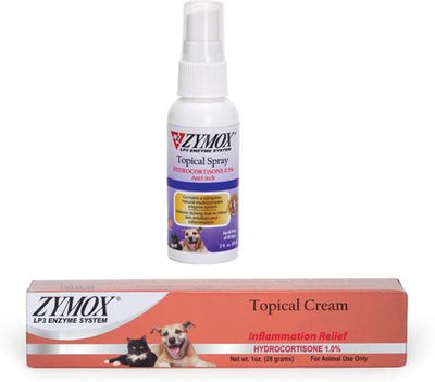 Bundle: Zymox Topical Cream Inflammation Relief Hydrocortisone 1.0% for Dogs & Cats + Enzymatic Topical Spray with Hydrocortisone 0.5%, 2-fl oz bottle