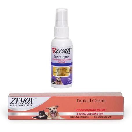 Paquete: Crema tópica Zymox para el alivio de la inflamación con hidrocortisona al 1,0 % para perros y gatos + aerosol tópico enzimático con hidrocortisona al 0,5 %, botella de 2 onzas líquidas