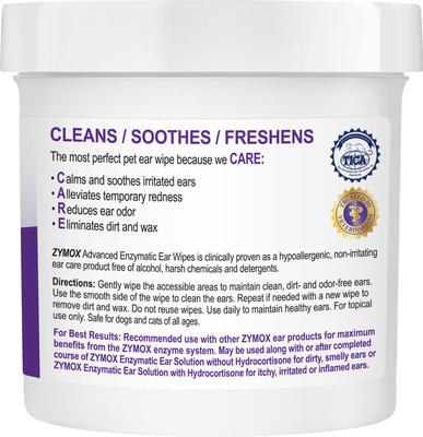 Bundle: Zymox Advanced Enzymatic Dog & Cat Ear Wipes, 7.05-fl oz bottle, 100 count + Enzymatic Ear Cleanser, 4-fl oz bottle