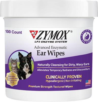 Bundle: Zymox Ear Infection Solution with .5% Hydrocortisone for Dogs & Cats, 1.25-fl oz bottle + Advanced Enzymatic Ear Wipes, 7.05-fl oz bottle, 100 count