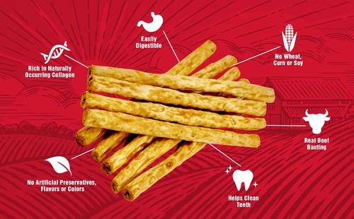 Healthy Chewers Natural Collagen & Beef Sticks High Protein Dog Chews, 21.1-oz bag, 100 count
