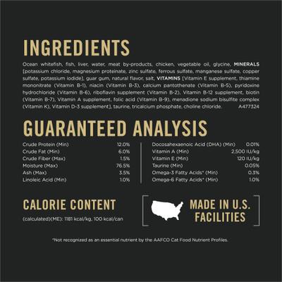 All Life Stages High Protein Classic Entree Ocean Whitefish Pate Wet Cat Food, 3-oz can, case of 24