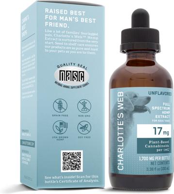 Full Spectrum Hemp Extract Unflavored Liquid Calming Supplement for Dogs, 100-ml bottle