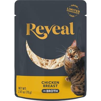Alimento húmedo para gatos con sabor a pechuga de pollo en caldo sin cereales, bolsa de 2.47 oz, caja de 12