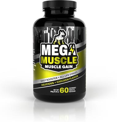 Mega Muscle Muscle Gain 2-in-1 Daily Booster & Multivitamin Chewable Tablets for Dogs, 60 count