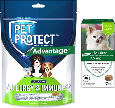 Bundle: Advantus Flea Oral Treatment for Dogs, 4-22 lbs, 7 count + Pet Protect Allergy & Immune+ Supplement, 60 count