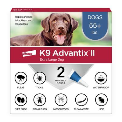Bundle: K9 Advantix II Flea & Tick Spot Treatment, over 55-lbs, 2 Doses (2-mos. supply) + Pet Protect Fast Acting Calming Supplement for Dogs, 60 count