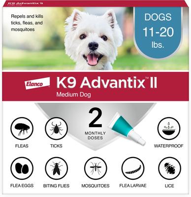 Bundle: K9 Advantix II Flea & Tick Spot Treatment, 11-20 lbs, 2 Doses (2-mos. supply) + Pet Protect Fast Acting Calming Supplement for Dogs, 60 count