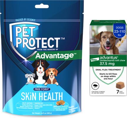 Bundle: Advantus Flea Oral Treatment for Dogs, 23-110 lbs, 7 count + Pet Protect Skin Health Supplement, 60 count