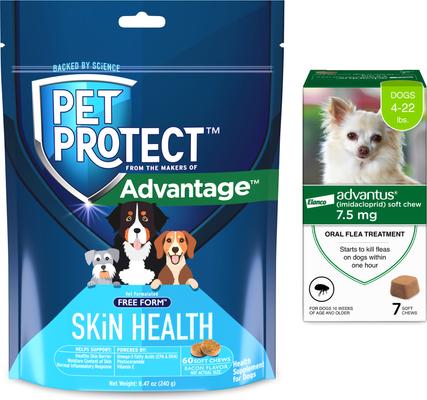 Bundle: Advantus Flea Oral Treatment for Dogs, 4-22 lbs, 7 count + Pet Protect Skin Health Supplement, 60 count