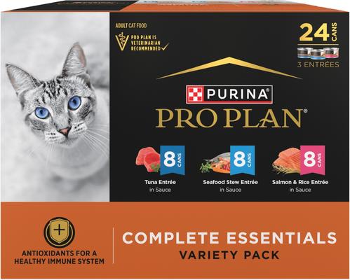 High Protein Complete Essentials Seafood Favorites Variety Pack Wet Cat Food, 3-oz can, case of 24