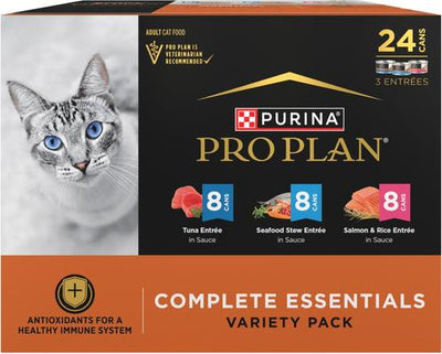 High Protein Complete Essentials Seafood Favorites Variety Pack Wet Cat Food, 3-oz can, case of 24
