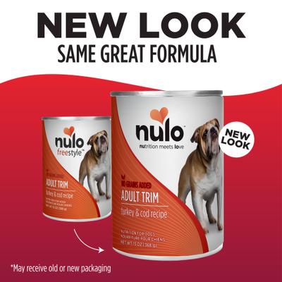 Nulo, FreeStyle Paté Adult Trim Turkey & Cod, Pavo + Bacalao con L-Carnitina para Control de Peso, Sin Granos, Perros Adultos, 369 g × 12 latas