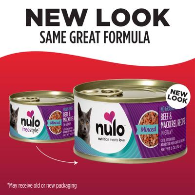 Nulo, FreeStyle Minced Beef & Mackerel, Res + Caballa Picadas en Salsa, Sin Granos, Gatos y Gatitos, 85 g × 24 latas