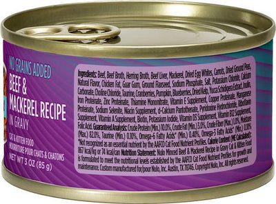 Minced Beef & Mackerel in Gravy Grain-Free Canned Cat Food, 3-oz, case of 24