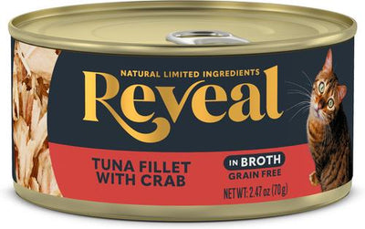 Natural Limited Ingredient Tuna Fillet with Crab in Broth Grain-Free Wet Cat Food, 2.47-oz can, case of 5