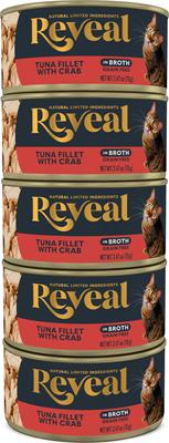 Natural Limited Ingredient Tuna Fillet with Crab in Broth Grain-Free Wet Cat Food, 2.47-oz can, case of 5