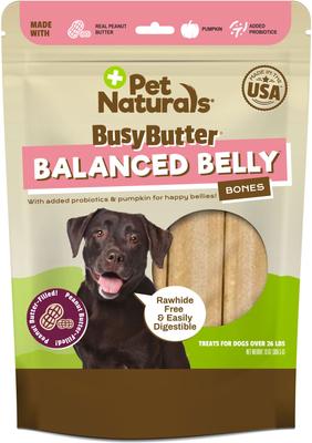 BusyButter Balanced Belly - Masticables para perros con sabor a calabaza y mantequilla de cacahuete probiótica, tamaño mediano/grande, 4 unidades