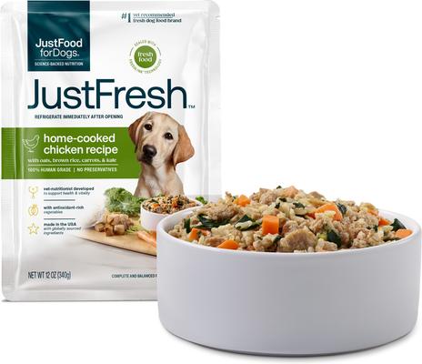 Bundle: JustFoodForDogs JustFresh Human Grade Home-Cooked Chicken & Beef Fresh Dog Food Combo, 12-oz pouch, case of 14 (7 Beef + 7 Chicken)