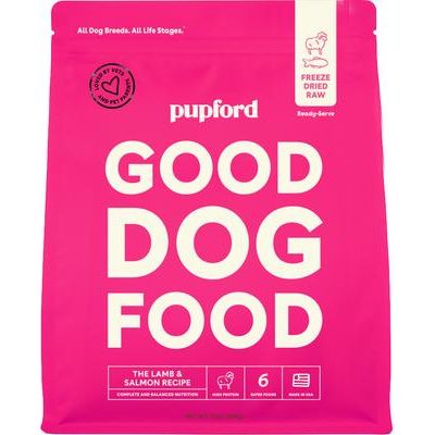 Alimento liofilizado para perros Good Dog Food con receta de cordero y salmón, bolsa de 25 oz