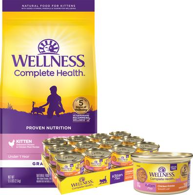 Bundle: Wellness Complete Health Kitten Formula Grain-Free Canned Cat Food, 3-oz, case of 24 + Wellness Complete Health Natural Grain-Free Deboned Chicken & Chicken Meal Dry Kitten Food, 5.5-lb bag