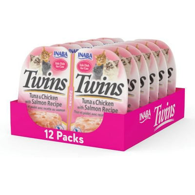 Alimento para gatos sin cereales Twins con atún y pollo y salmón, bolsa de 1.23 oz, 12 unidades