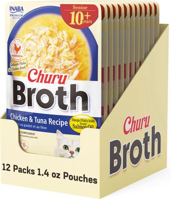 Churu for Senior 10+ Chicken & Tuna Broth Cat Lickable Treats, 1.4-oz pouch, 12 count