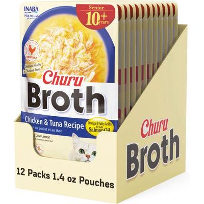 Churu - Golosinas para lamer con caldo de pollo y atún para gatos mayores de 10 años, bolsa de 1.4 oz, 12 unidades