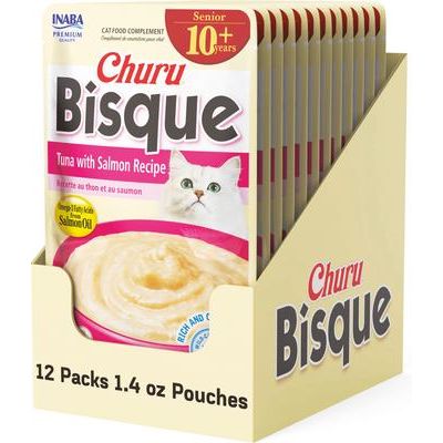 Churu - Premios para lamer para gatos mayores de 10 años, bisque de atún y salmón, bolsa de 1.4 oz, 1 unidad