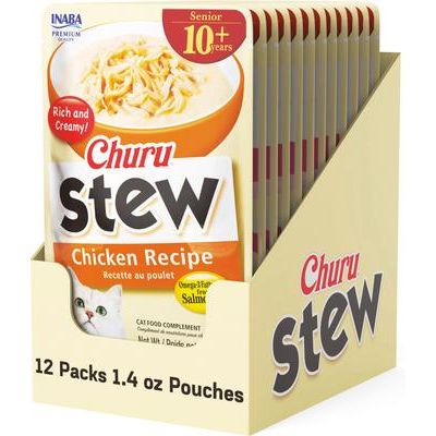 Churu - Golosinas para lamer con estofado de pollo para gatos mayores de 10 años, bolsa de 1.4 oz, 12 unidades