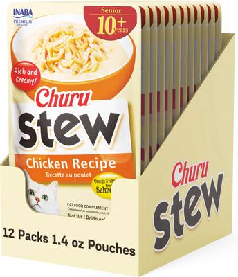 Churu - Golosinas para lamer con estofado de pollo para gatos mayores de 10 años, bolsa de 1.4 oz, 12 unidades
