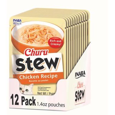 Receta de estofado de pollo Churu, premios para lamer sin cereales para gatos, bolsa de 1.4 oz