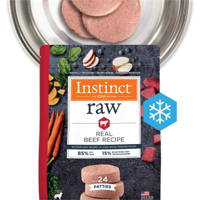 Bundle: Instinct Frozen Raw Patties Real Beef Recipe Food + Freeze-Dried Raw Boost Mixers Skin & Coat Health Recipe Dog Food Topper