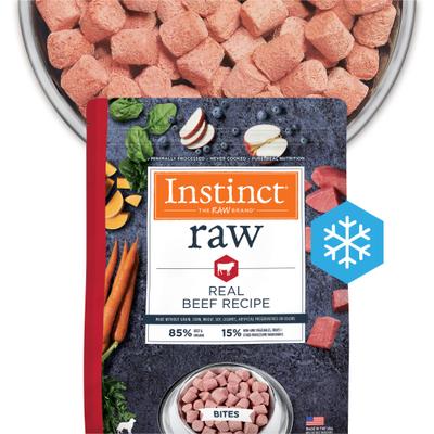Paquete: Alimento seco Instinct Raw Boost con carne de res real y trozos crudos liofilizados + Alimento para perros con bocados crudos congelados con carne de res real
