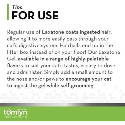 Tomlyn, Laxatone Gel para Control de Bolas de Pelo en Gatos, Petrolato Blanco + Aceite Mineral, varios sabores, 120 g.