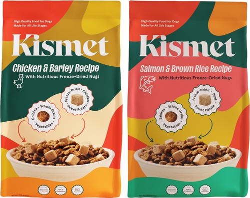 Paquete: Alimento seco para perros Kismet con pollo y cebada y nugs liofilizados (bolsa de 8,6 kg) + Alimento seco con salmón y arroz integral y nugs liofilizados (bolsa de 8,6 kg)
