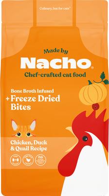 Bundle: Made by Nacho Cage Free Chicken, Duck & Quail Recipe with Freeze-Dried Chicken Liver Dry Cat Food, 4-lb bag + Cuts In Gravy Recipes with Bone Broth Variety Pack Wet Food