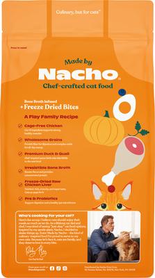 Bundle: Made by Nacho Cage Free Chicken, Duck & Quail Recipe with Freeze-Dried Chicken Liver Dry Cat Food, 4-lb bag + Cuts In Gravy Recipes with Bone Broth Variety Pack Wet Food