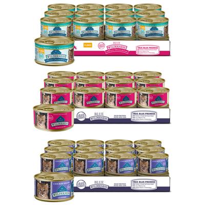 Bundle: Kitten Variety Pack - Blue Buffalo Wilderness Kitten Chicken Grain-Free Canned Cat Food, Salmon Canned Food, Chicken & Trout Canned Food