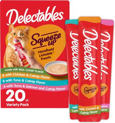 Delectables Squeeze Up Catnip Flavored Variety Pack Grain-Free Lickable Cat Treats, 0.5-oz tube, case of 20