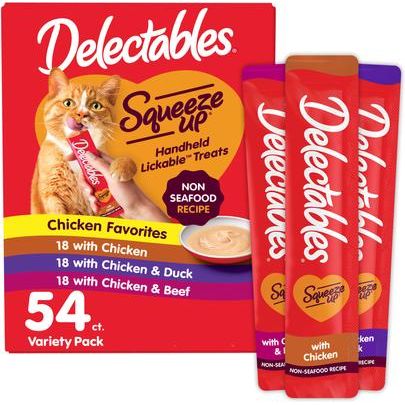 Delectables Squeeze Up - Paquete variado de golosinas para lamer para gatos sin mariscos, 0.5 oz, caja de 72